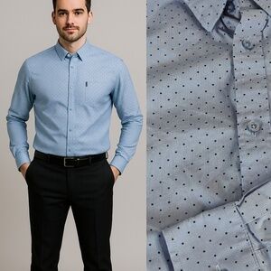 Ben Sherman Blue Polka Dot Long Sleeve Button up Shirt XXL